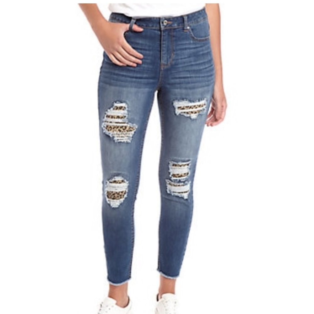 1 LEFT! NWT 🐆 LEOPARD CHEETAH SKINNY JEANS 13 - Picture 2 of 7